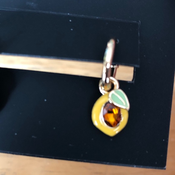 Coach Gold Tone Huggie Hoop Earrings Lemon Charm & Crystal Accent NWT - Picture 11 of 16